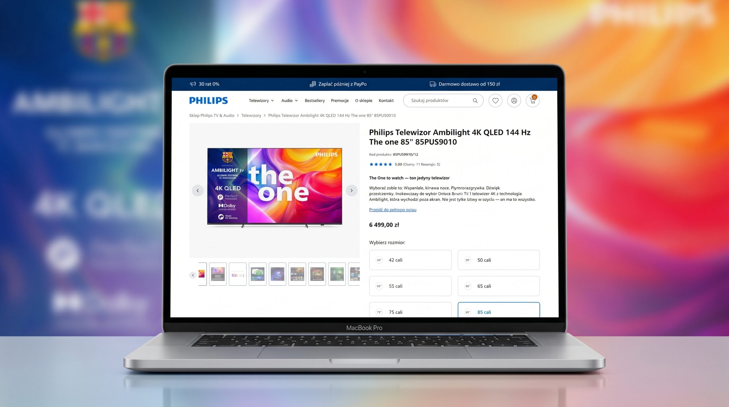Karta produktu w sklepie Philips TV & Sound - indywidualny szablon Shoper Storefront, widok desktop